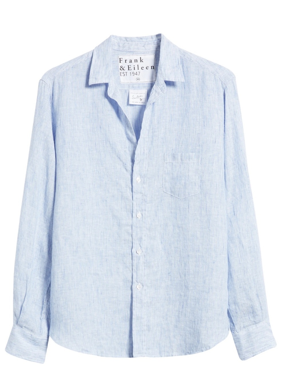 NWOT Frank & Eileen Finbar Pale Blue Relaxed Linen Button-Down Shirt Sz M
